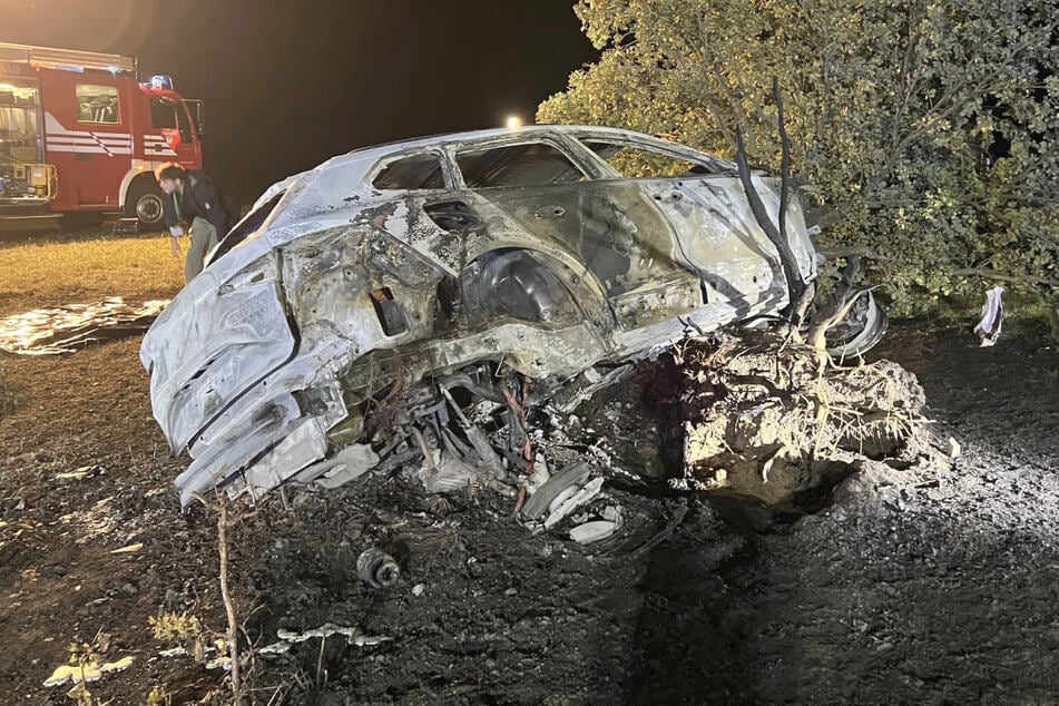 Horror-Unfall in Brandenburg: Zwei Menschen verbrennen in E-Auto