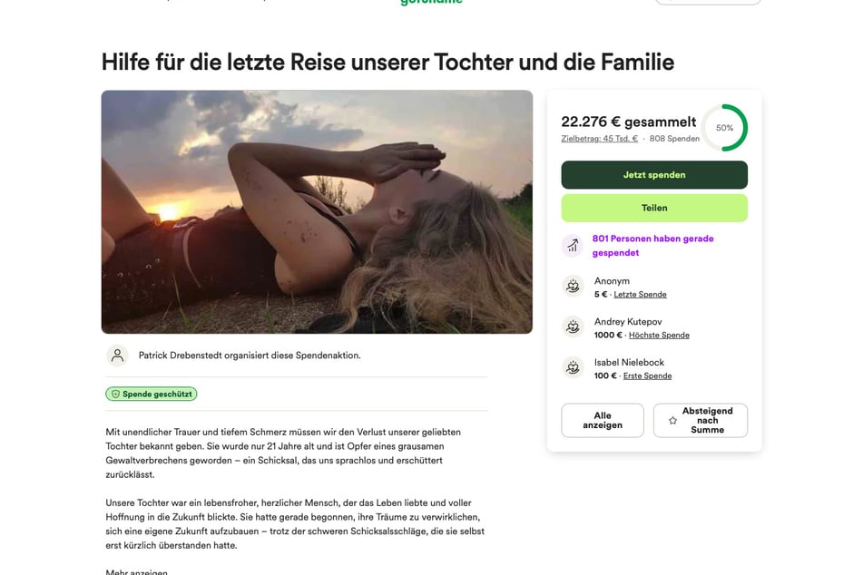 Unter gofund.me/08316c96 könnt Ihr spenden.