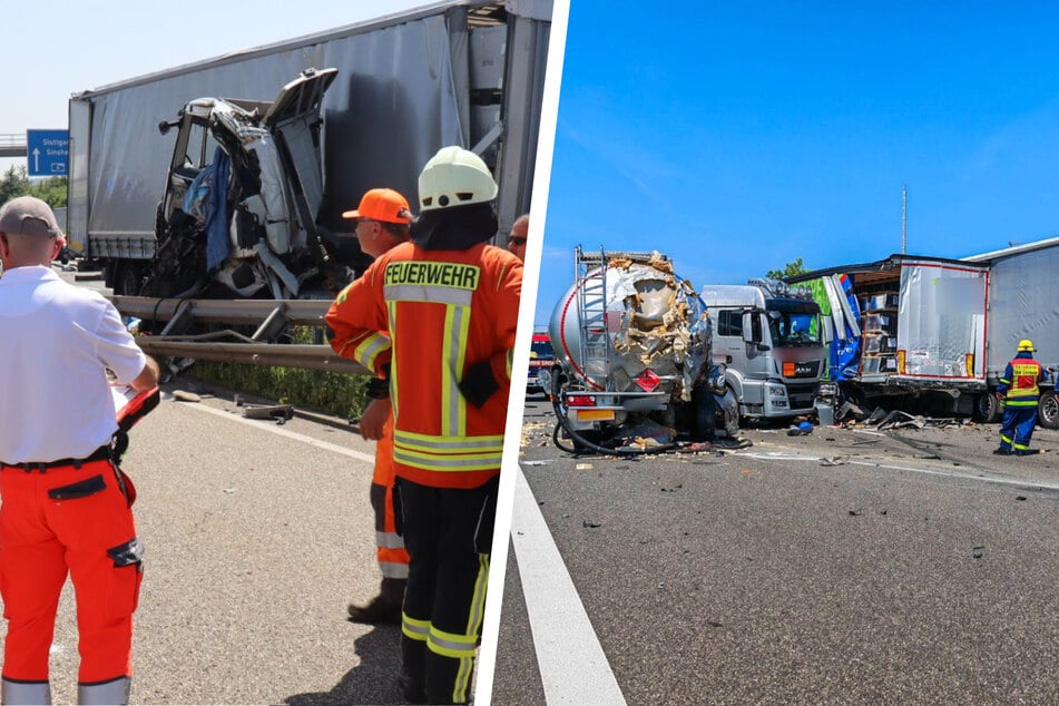 Unfall A6: Drei Laster krachen auf A6 zusammen: Ein Fahrer tödlich verletzt