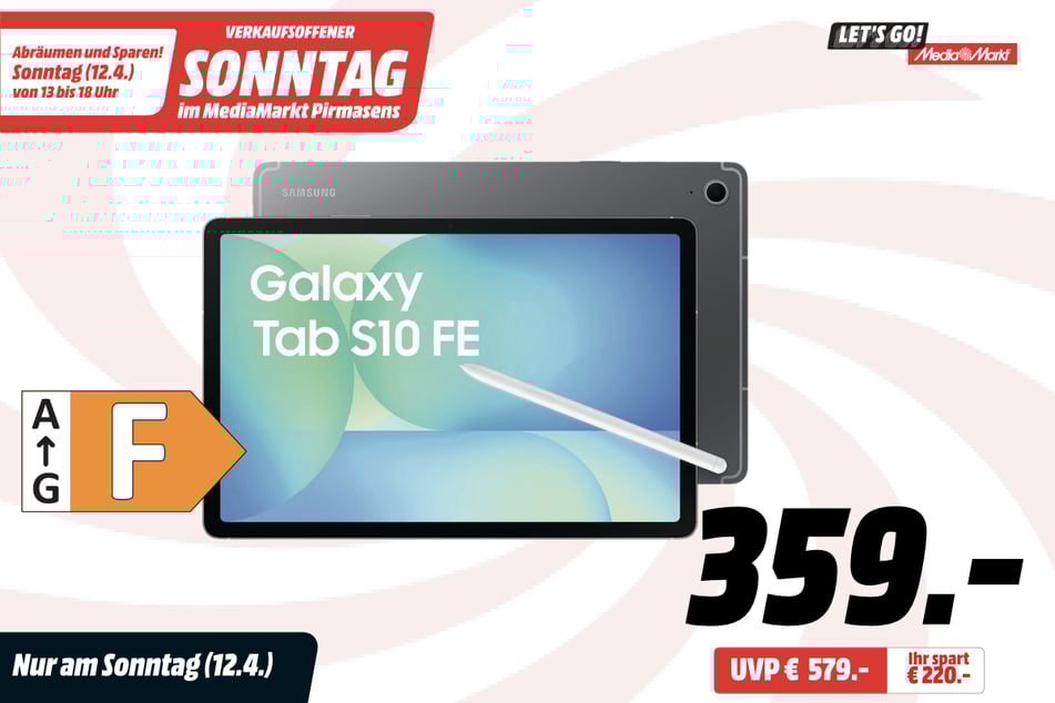 Samsung Galaxy Tab S10 FE für 359 statt 579 Euro.