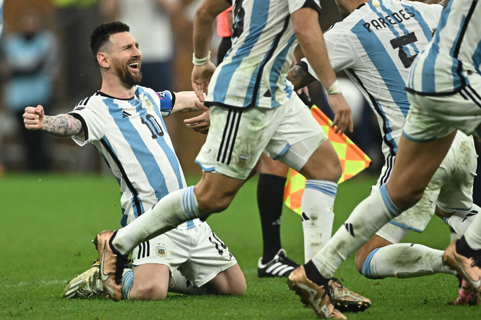 Lionel Messi celebrated winning the 2022 World Cup final with Argentina in Qatar on Sunday.