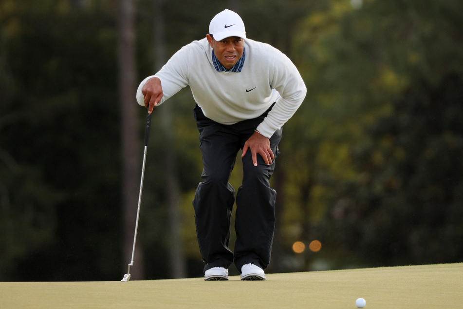 Tiger Woods eyes a putt attempt during the third round of the Masters.