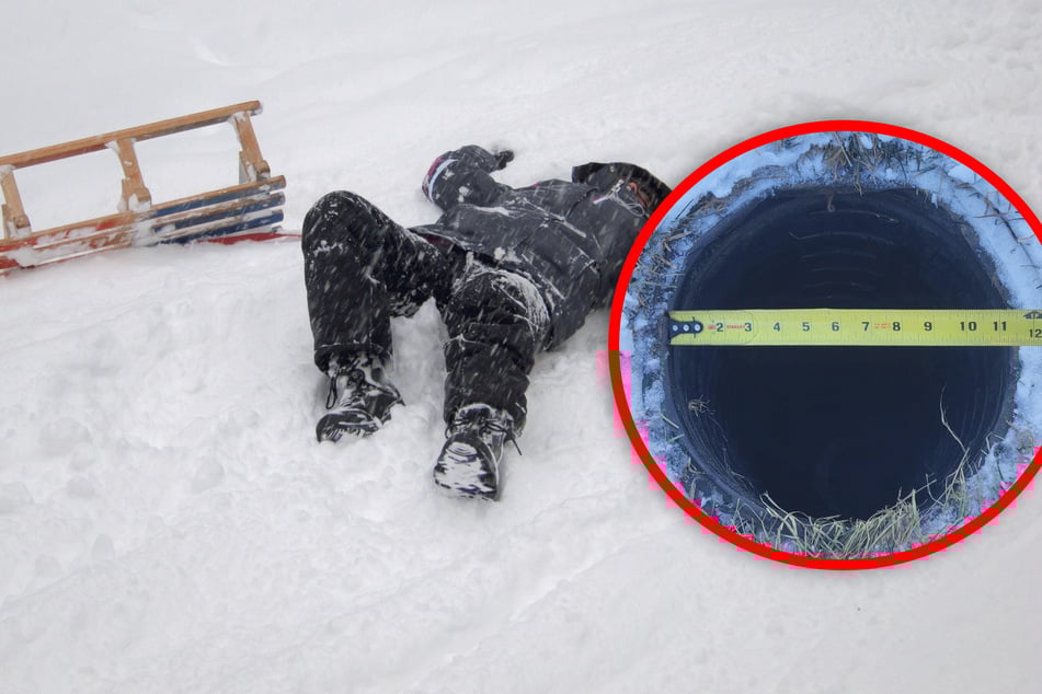 Geht das? Teenager rutscht vom Schlitten und fällt in nur 28 Zentimeter breites Loch