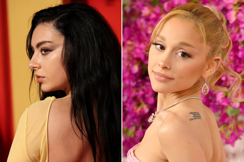 Ariana Grande (r.) fired back at her critics as she joined Charli XCX for a remix of Sympathy is a knife on the Brit's revamped Brat album.