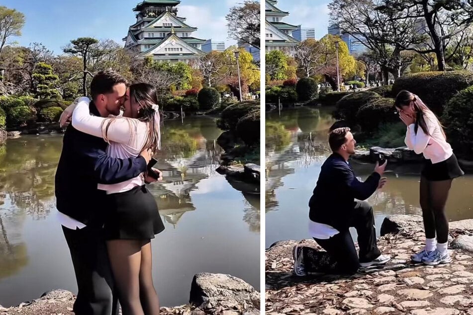 Jessica Crespo bekam schließlich vor dem Schloss Osaka den perfekten Heiratsantrag.