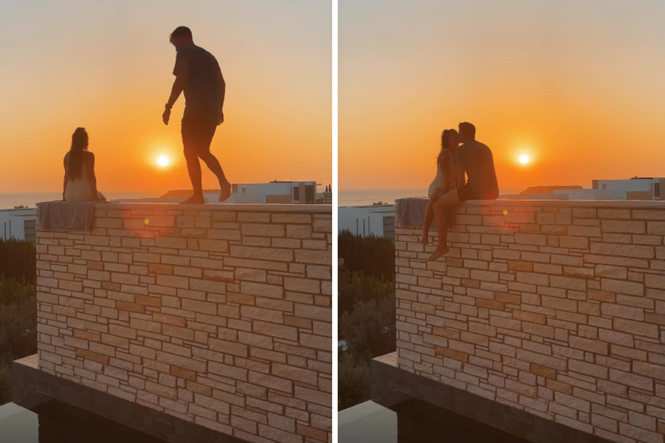 Die atemberaubende Aussicht aus ihrer Luxus-Suite auf Zypern nutzte das Paar, um ein weiteres romantisches Video zu inszenieren.