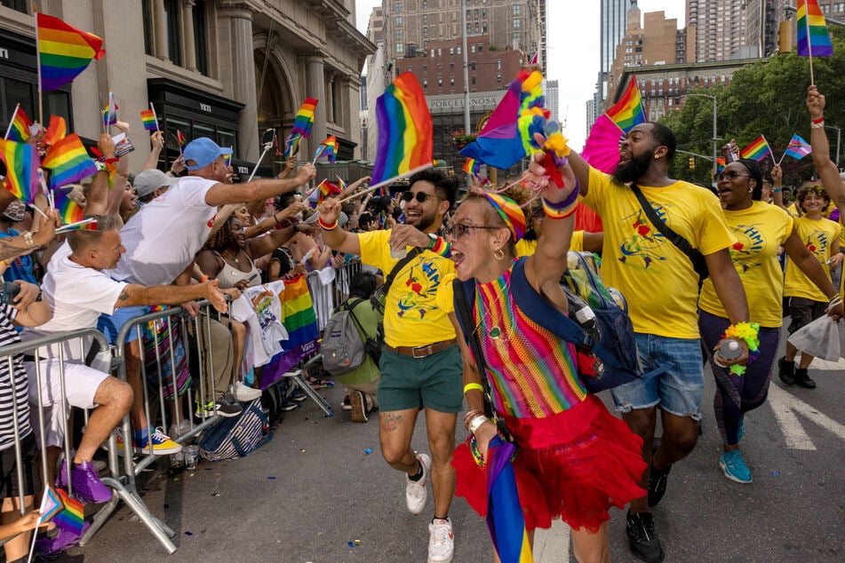 New Yorkers celebrated during the annual Pride March into the West Village last year on June 30, 2024 in New York City.