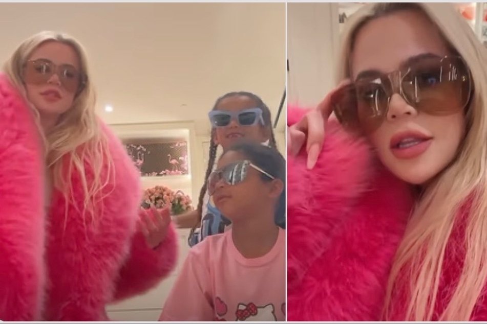 Khloé Kardashian (r) shared clips from her cute sleepover with her daughter True and her niece Dream.
