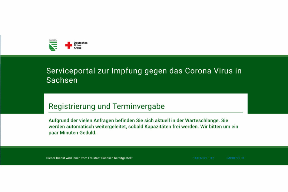 Diese Meldung erscheint für viele Sachsen, wenn sie sich online für einen Impftermin registrieren möchten.