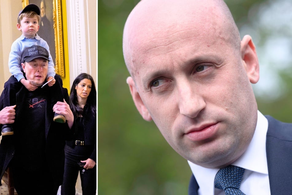 The recent feud between Donald Trump and Elon Musk (l.) has left Stephen Miller (r.) and his wife in a complicated situation, as the two now work for opposing sides.