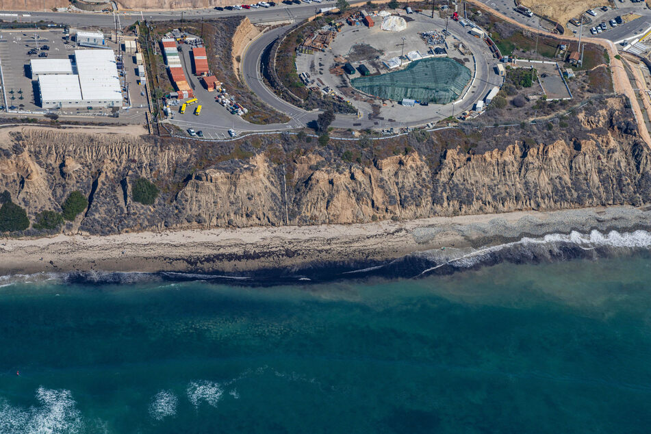 Oil is seen on the beaches of San Onofre, three miles south of San Clemente in San Diego County.