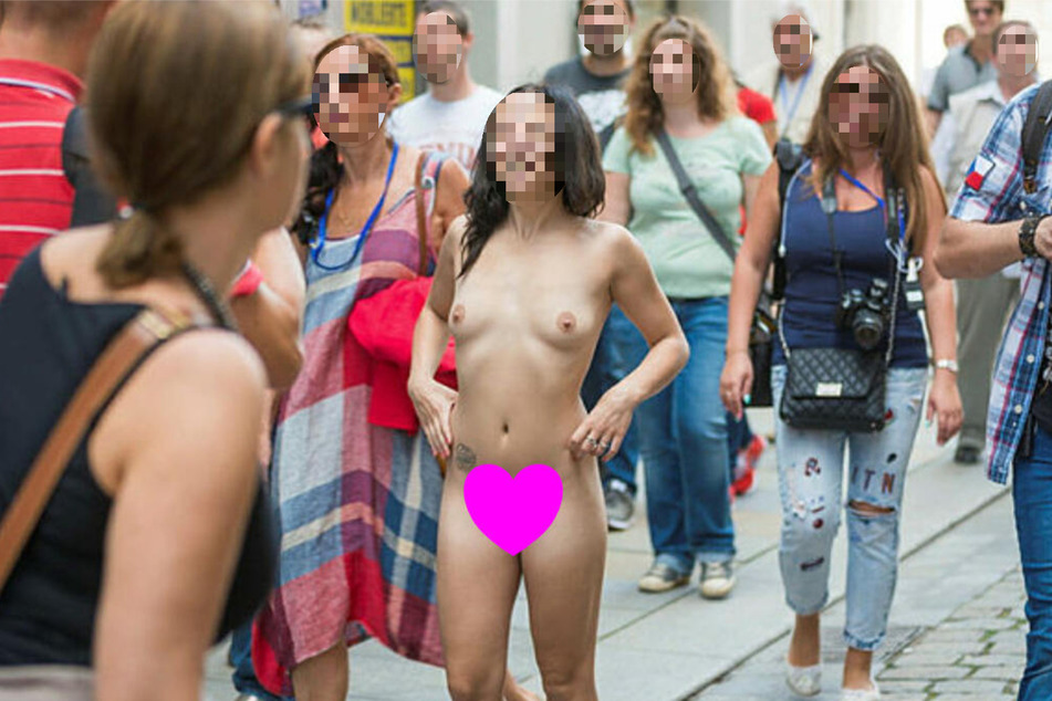 FKK auf Straßen und Plätzen ist tabu: Beim Dresdner Stadtfest 2016 mischte sich auch diese Nudistin namens Paula unters Feiervolk - bis das Ordnungsamt alarmiert war.