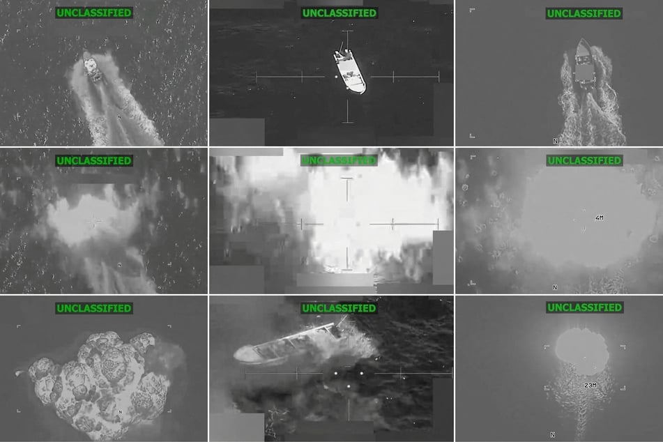 This combination of screen grabs from a video posted by US Southern Command's X account shows lethal strikes on three separate vessels in the eastern Pacific Ocean on December 15, 2025.