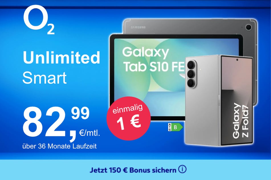 Das Samsung Galaxy Z Fold7 + Tab S10 FE im o2 Mobile Unlimited Smart für einmalig 1 Euro.