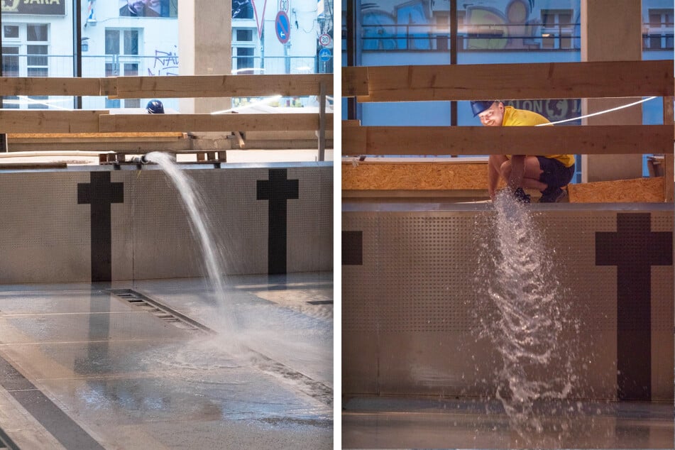 Erstmals wurde das Schwimmbecken in der neuen Halle einem Wasser-Test unterzogen.