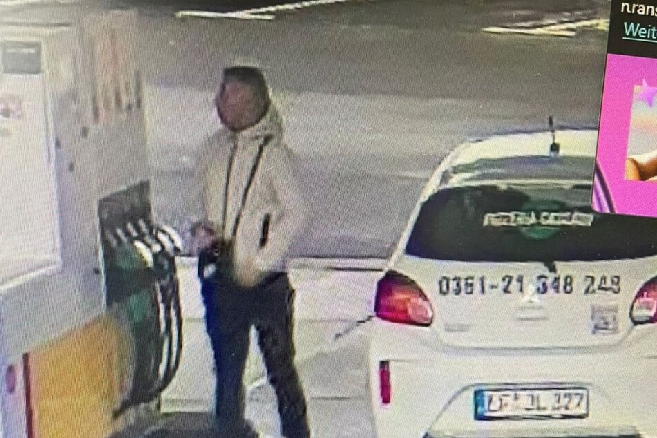 Einer der später in Leipzig gefassten Kriminellen wurde beim Sprit-Diebstahl an einer Tankstelle an der A71 gefilmt.