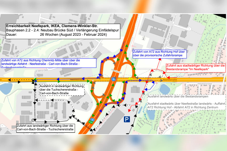 Ab Freitag beginnen auf der Neefestraße neue Bauphasen. Die Karte zeigt Euch, wie Ihr zum Neefepark kommt.