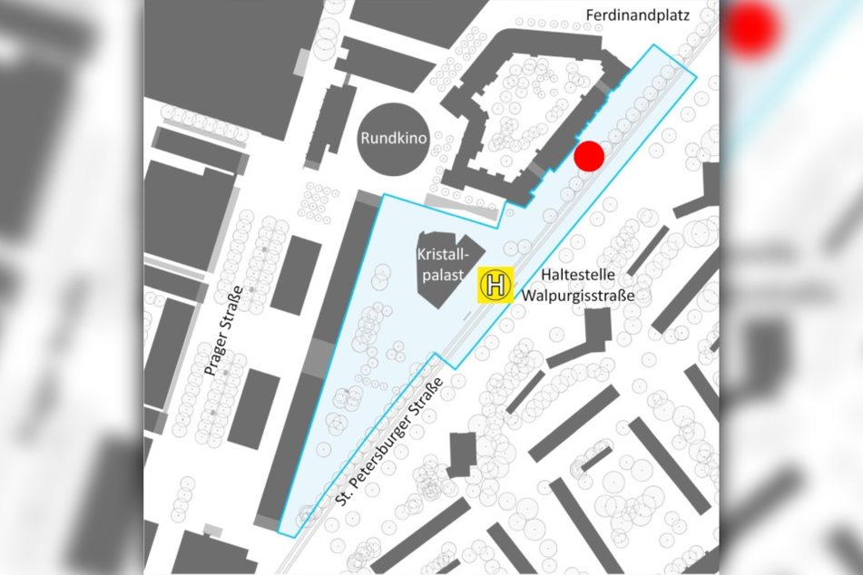 Die blaue Linienführung auf dem Lageplan zeigt, für welches Gebiet die Stadt eine Umgestaltung plant.