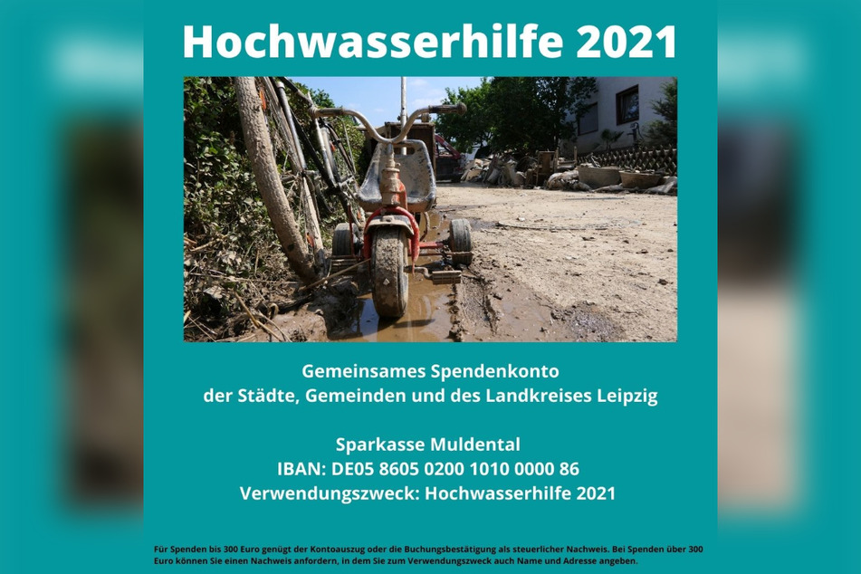 Es wurde ein gemeinsames Spendenkonto der Städte, Gemeinden und des Landkreises Leipzig eingerichtet.