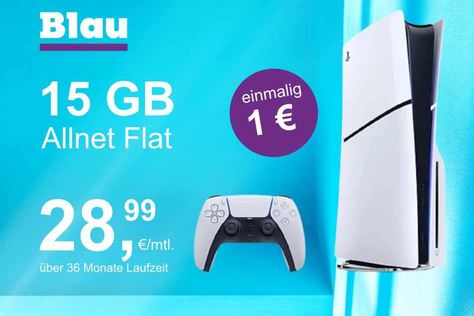 Die PS5 Digital Slim Edition im Blau Allnet M inkl. 15 GB für einmalig nur 1 Euro.