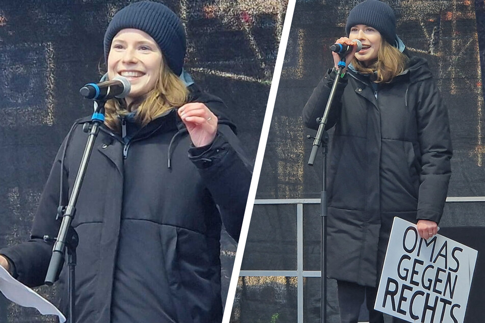Mit einer mitreißenden Rede begeisterte Luisa Neubauer (27) am Sonntag die Zehntausende Demonstrierenden in Hamburg. Mit dabei auch ihr "Omas gegen Rechts" Schild, das sie für ihre eigene Mama angefertigt hat.