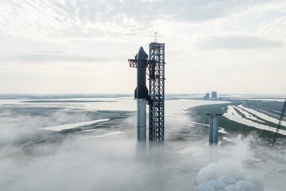 SpaceX Starship's full stack is seen on its launchpad near Brownsville, Texas.