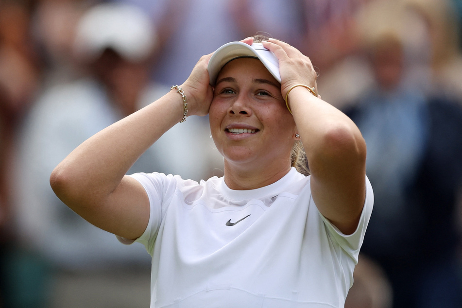 Amanda Anisimova celebrated winning her third round match against Coco Gauff.