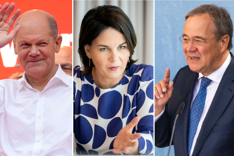 Diese drei wollen Bundeskanzler bzw. Bundeskanzlerin werden: Olaf Scholz (63, v.l.n.r.) von der SPD, Annalena Baerbock (40) von Bündnis 90/Die Grünen und Armin Laschet (60) für die Union, also CDU und CSU.