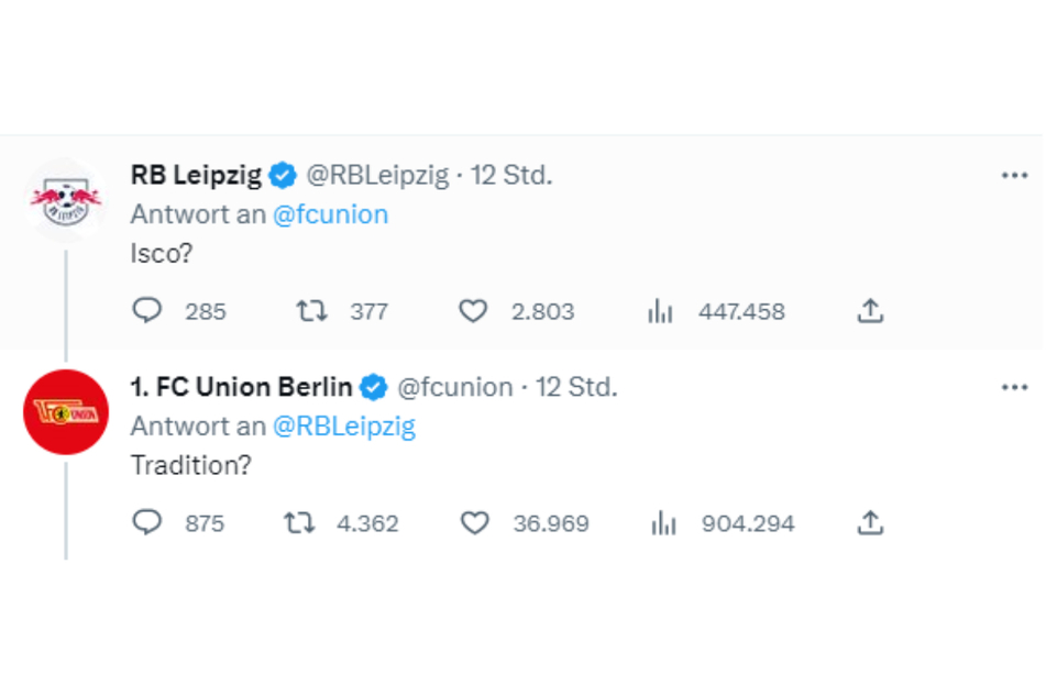 "Isco?" "Tradition?" Schade, dass das verbale Ping Pong zwischen RB Leipzig und Union Berlin nicht weiterging.