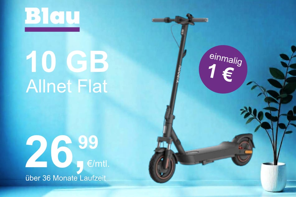 Der Xiaomi E-Scooter 5 Max im Blau Allnet S inkl. 10 GB für einmalig 1 Euro.