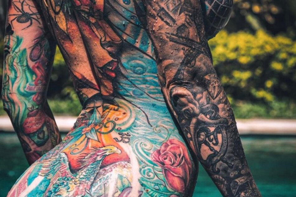 Becky Holt says that 95% of her body is covered in tattoos.