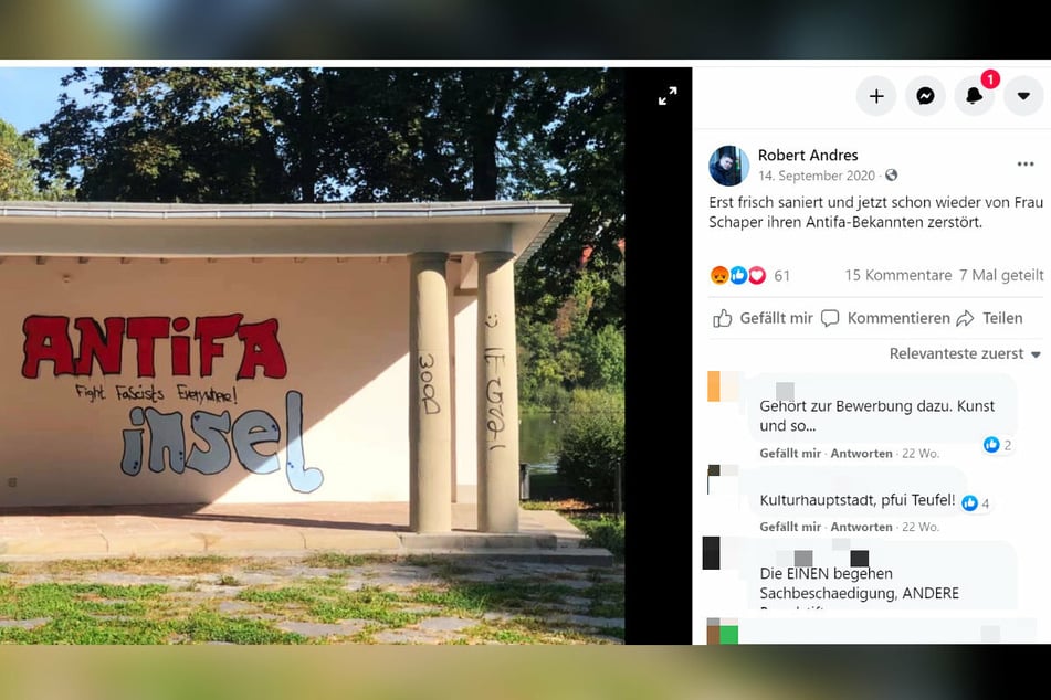 Die Graffiti-Attacke am Schlossteich-Pavillon brachte der Stadtrat in einem Facebook-Beitrag mit Susanne Schaper in Verbindung.