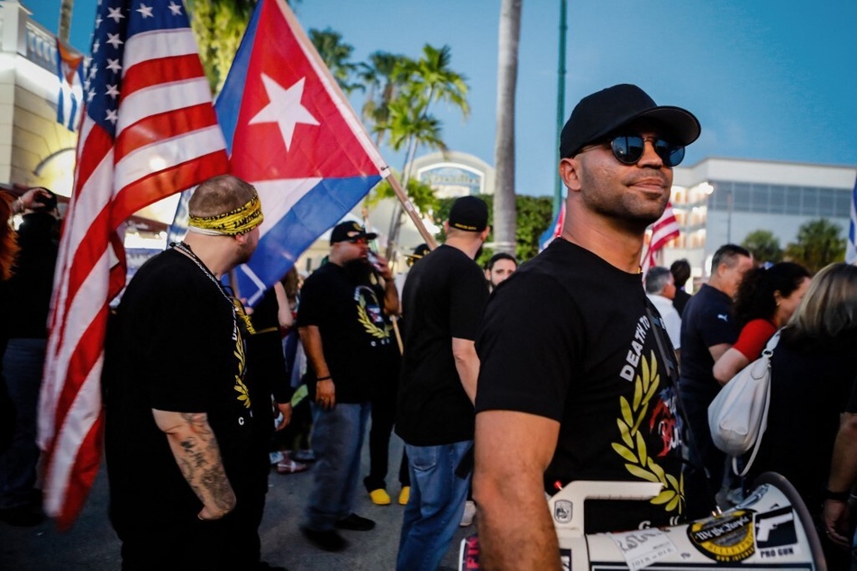Henry "Enrique" Tarrio, leader of The Proud Boys, attends a protest showing support for Cubans demonstrating against their government, on July 16, 2021, in Miami, Florida.