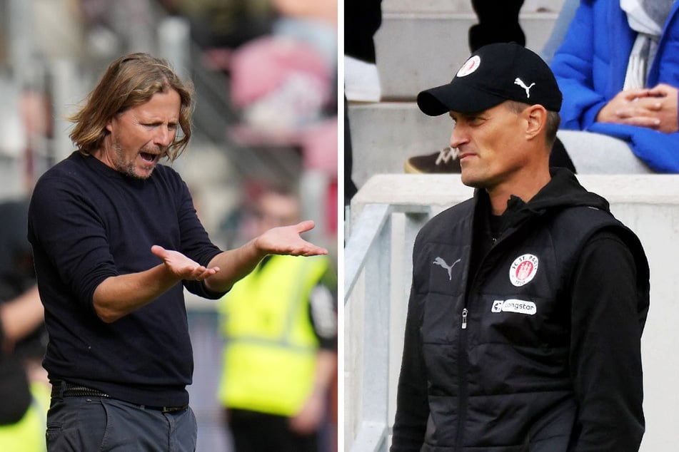 St.-Pauli-Coach Alexander Blessin (51, r.) und Mainz-Trainer Bo Henriksen (49) erwarten ein spannendes Topspiel.