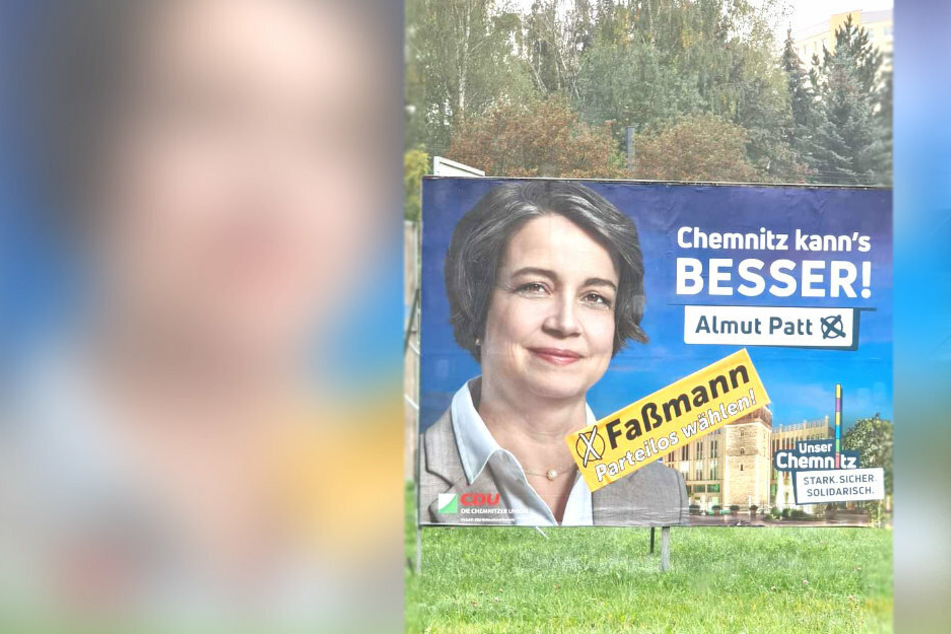 Unbekannte überklebten mindestens zwei CDU-Großplakate von Almut Patt (52) mit Wahlaufrufen des Gegenkandidaten Lars Faßmann (43).