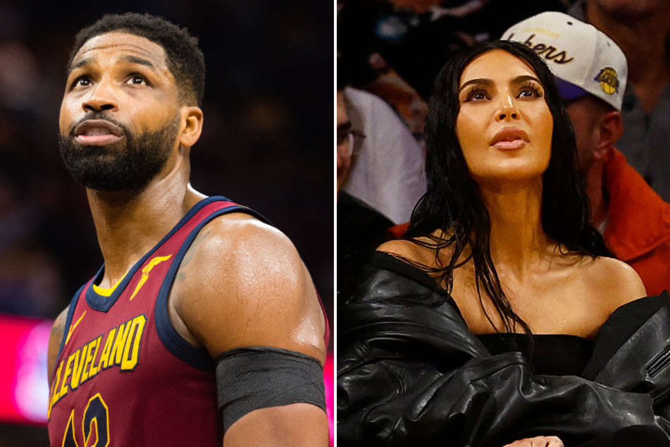 Kim Kardashian (r.) was spotted alongside her sister's ex-boyfriend Tristan Thompson at her son's recent basketball game.