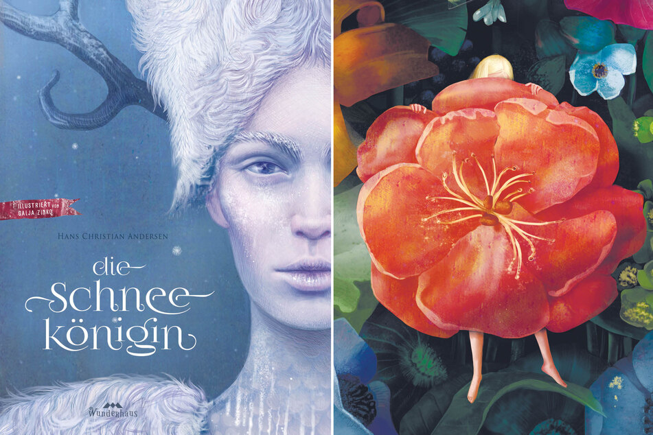In kühlen Blau- und Grautönen blickt "Die Schneekönigin" (l.) vom Cover des Märchen-Klassikers. Auch das Andersen-Märchen "Däumelinchen" wurde von der Ukrainerin illustriert.