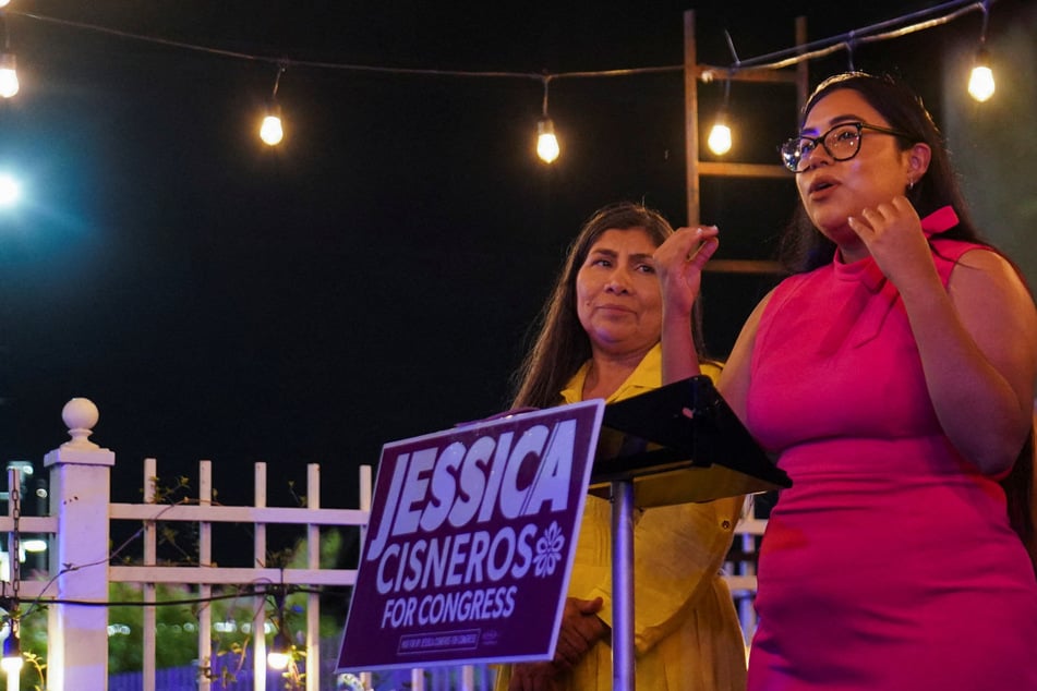 Jessica Cisneros speaks to supporters at an election night watch party for the Texas Democratic primary runoffs.