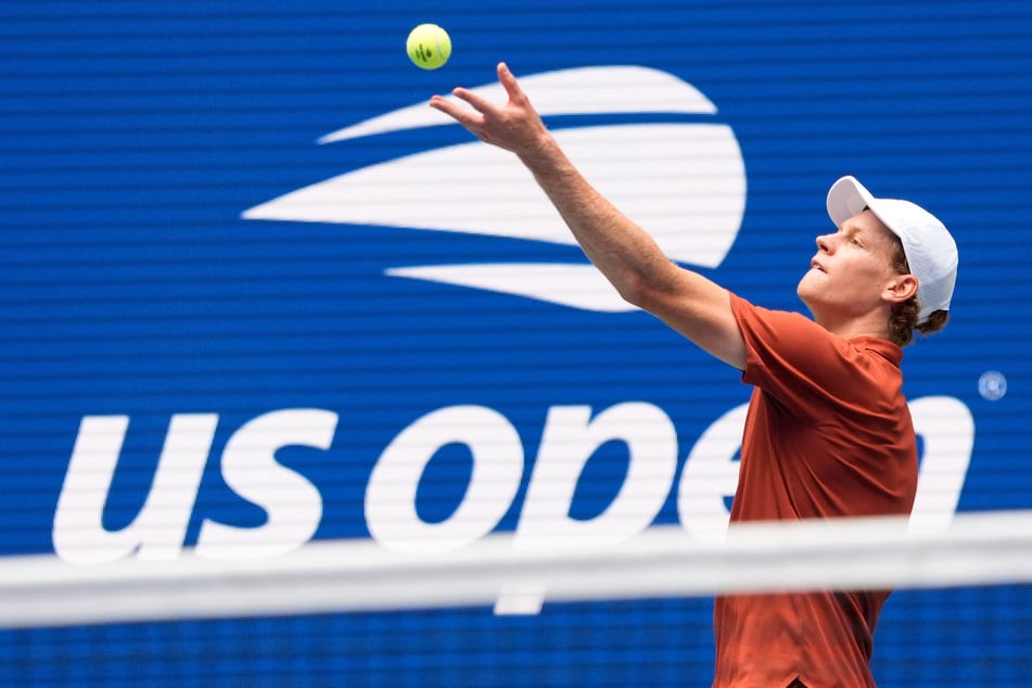 Jannik Sinner serves to Alexei Popyrin (not pictured) on day five of the 2025 US Open tennis tournament.