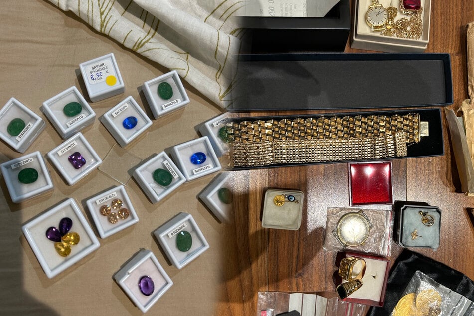 Sowohl in Belgien (l.) als auch in Schweden (r.) fanden die Ermittler eine Vielzahl an Schmucksteinen und kostbarem Geschmeide.