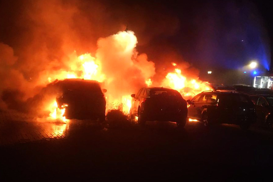 Auf einem Parkplatz auf Borkum haben in der Nacht zu Montag neun Autos gebrannt.