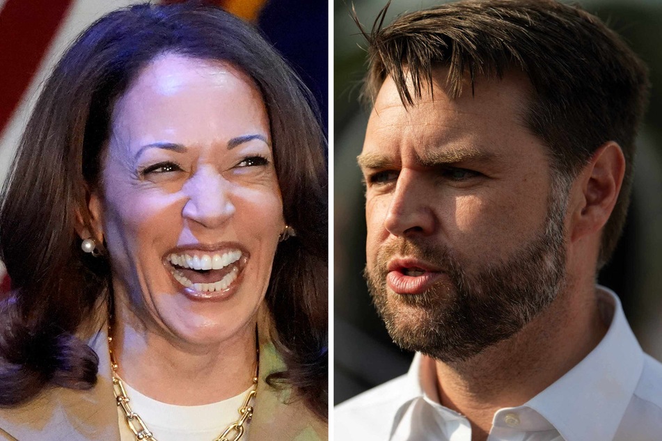 Republican vice presidential candidate JD Vance (r.) described the last-minute entry of Kamala Harris (l.) into the US presidential race as a "sucker punch."