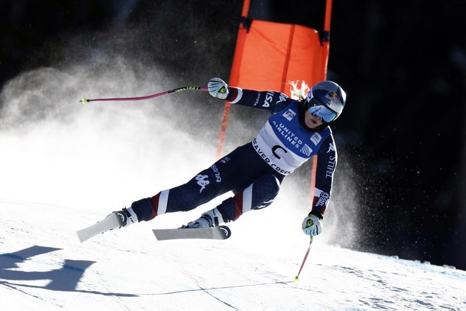 Lindsey Vonn in action during the Audi FIS Alpine Ski World Cup Women's Downhill Training on December 12, 2024, in Beaver Creek, Colorado.