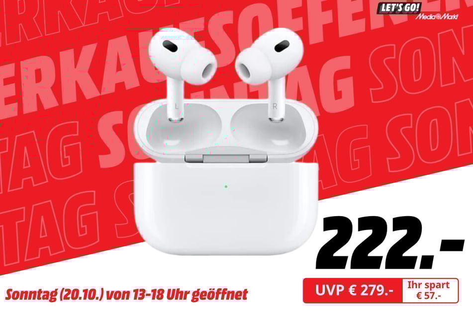 Apple AirPods Pro (2. Generation) für 222 statt 279 Euro.