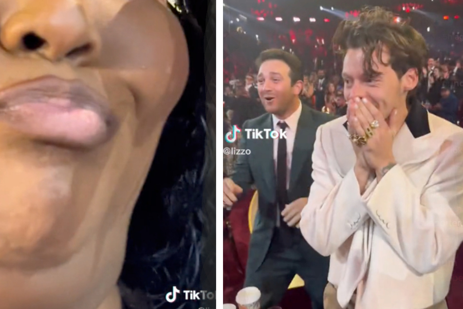 Lizzo caught Harry Styles' reaction to winning the Grammy Award for album of the year.