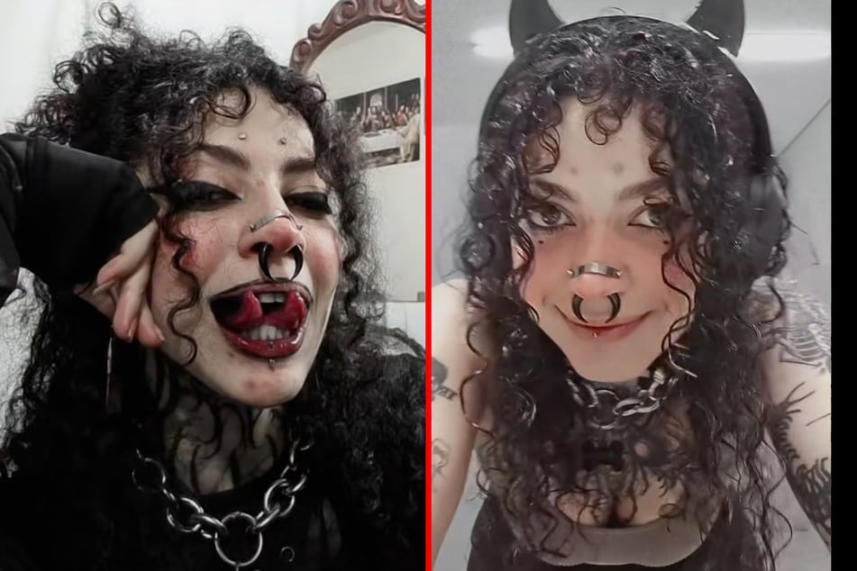 This extreme body modification and tattoo addict has chopped her tongue in half and coated it with black ink.