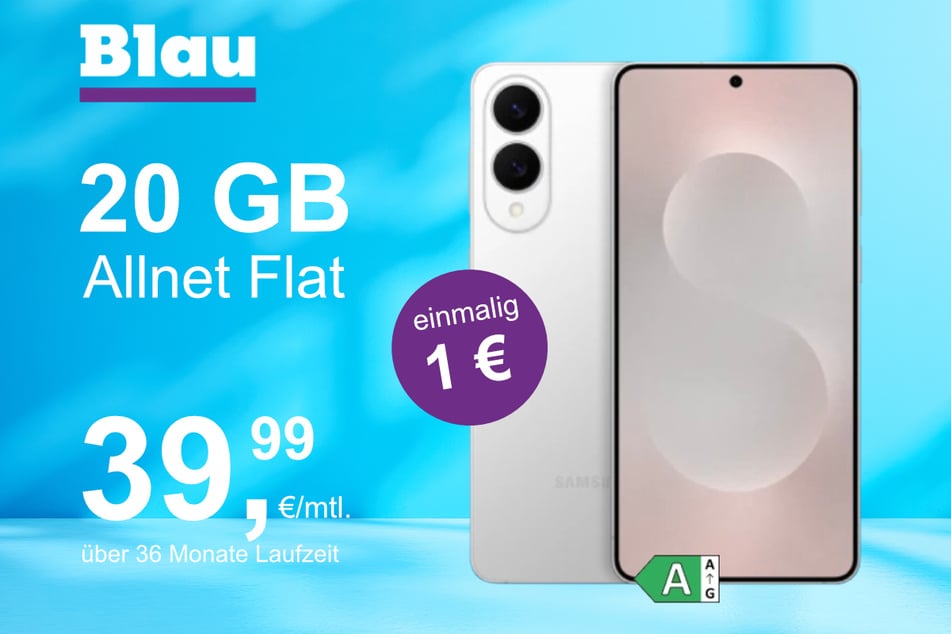 Das Samsung Galaxy S25 Edge im Blau Allnet M für einmalig 1 Euro.