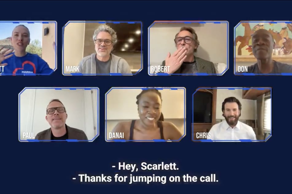 Seven actors from the Avengers films reunited in a video call supporting Kamala Harris.