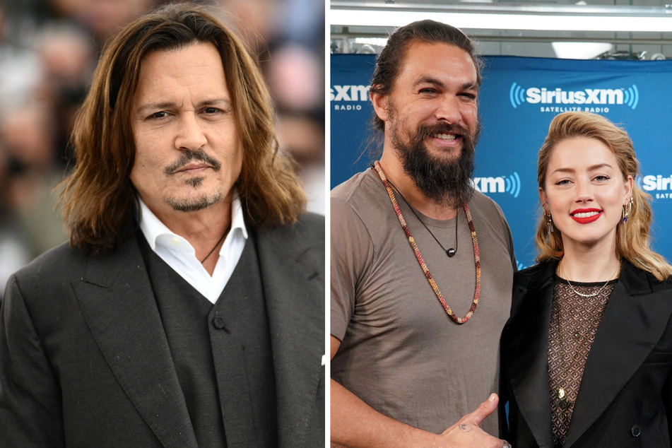 A shocking new report has claimed that Jason Momoa would dress like Johnny Depp (l.) on the set of Aquaman and the Lost Kingdom to taunt co-star Amber Heard (r.).