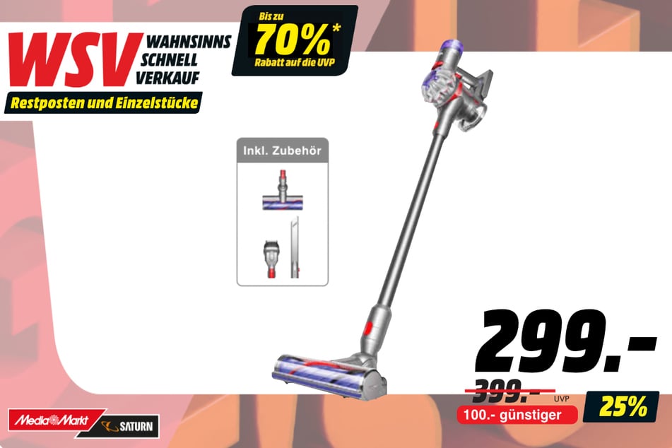 Dyson-Akkusauger für 299 statt 399 Euro.